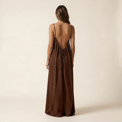Robe fluide dos nu décolleté en tissu le lin